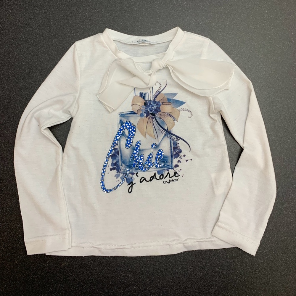 Byblos Toddler Girl Bow Top In White/Blue Size3